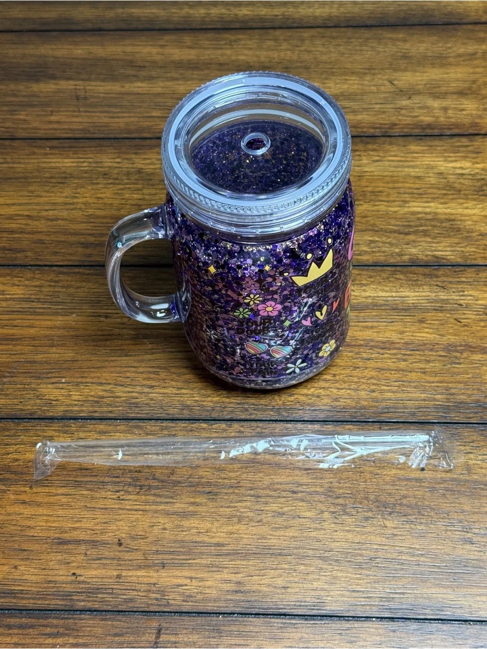 Faith-Themed Purple Glitter Mason Jar - Inspirational Tumbler